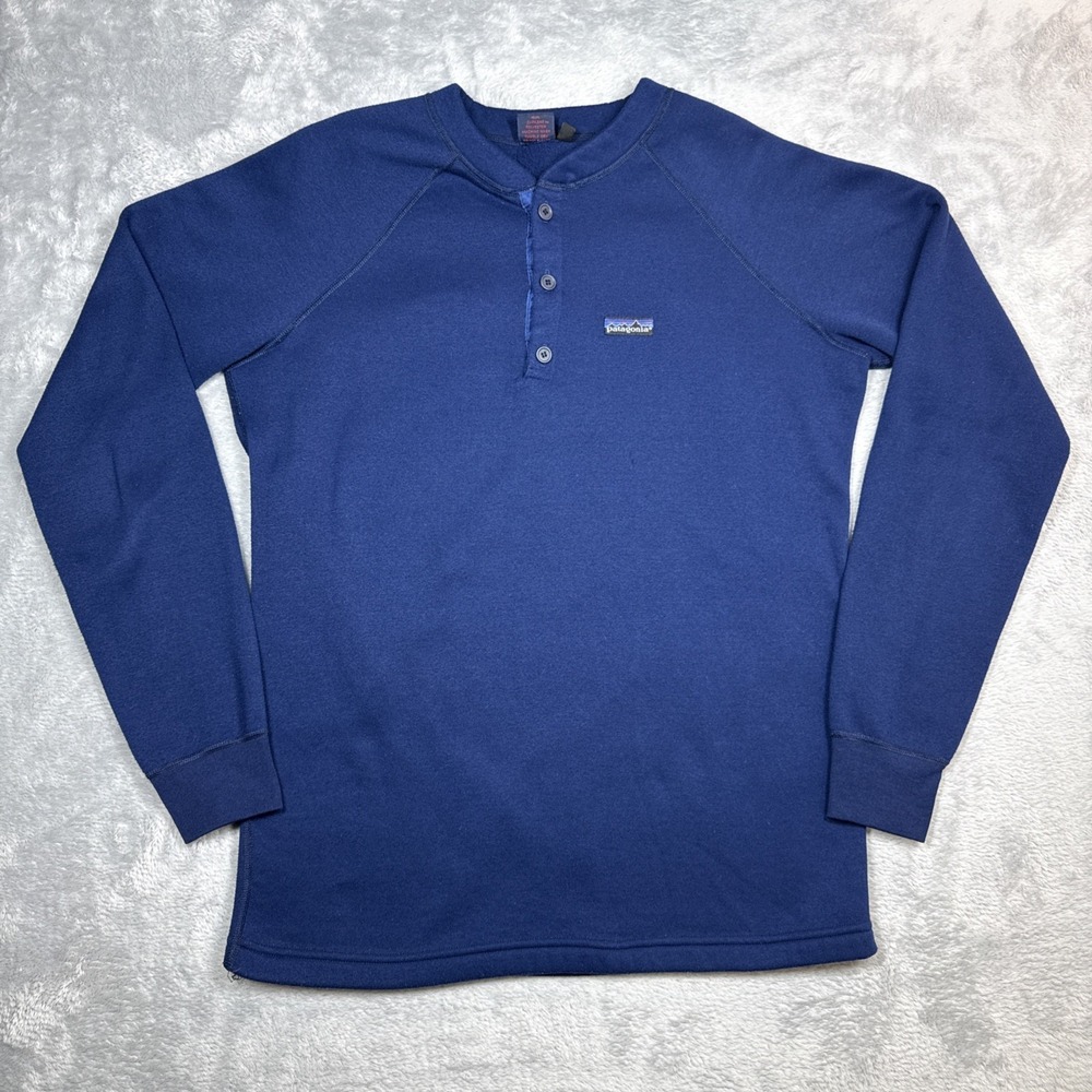 Vintage Patagonia Capilene Henley Long Sleeve‎ Shirt Men L Long Blue 80s